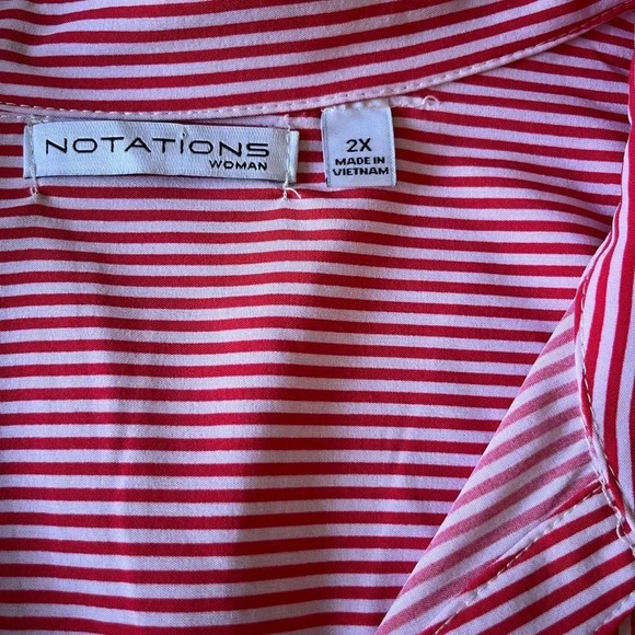 Notations red/pink white stripes Blouse Plus size 2X - Picture 9 of 9